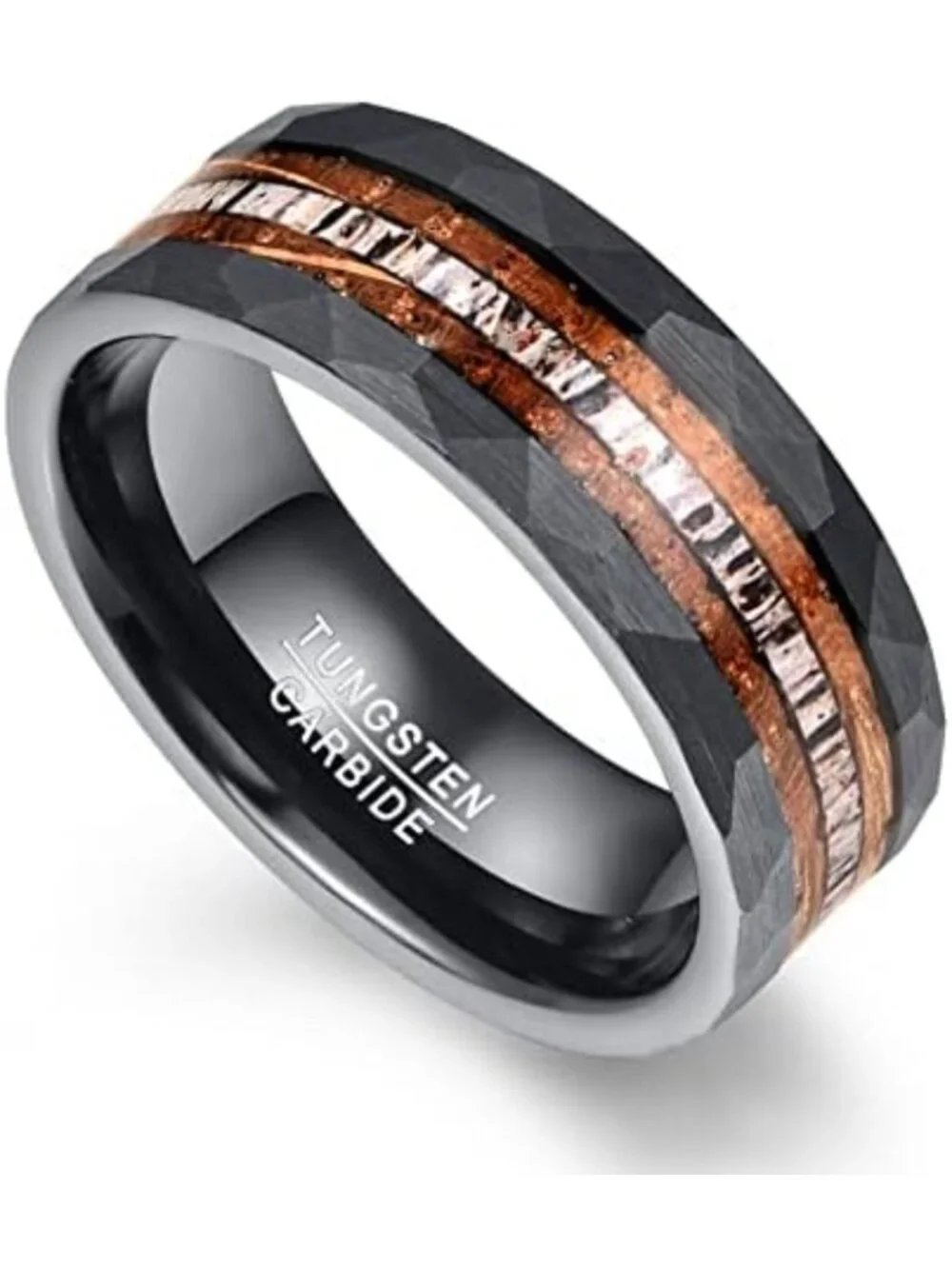 Stylish 8mm Tungsten Deer Antler Ring for Men, Sizes 7-12, Unique Gift Idea